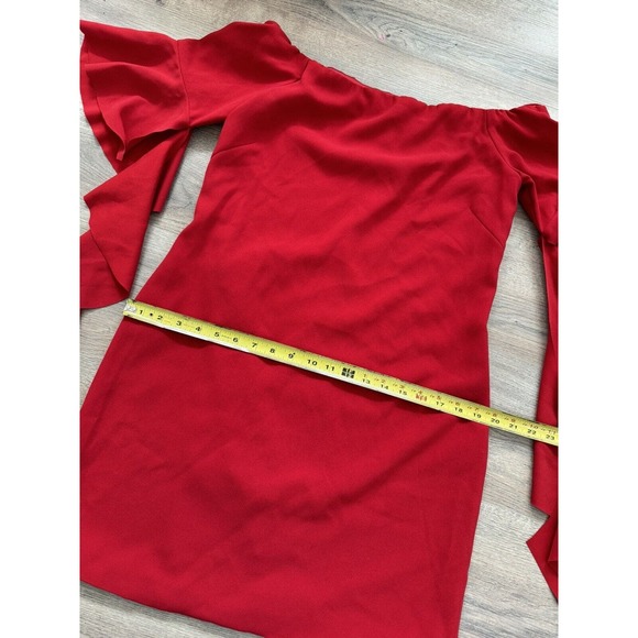 Pinko Red Dress Off The Shoulder Ruffle Detail Flutter Sleeve Womens 8 - Picture 3 of 11